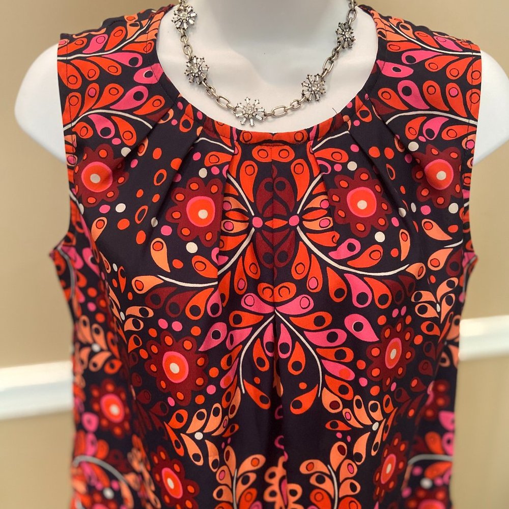 Multi-Colored Retro Pattern Oranges & Reds Sleeveless Top S/P